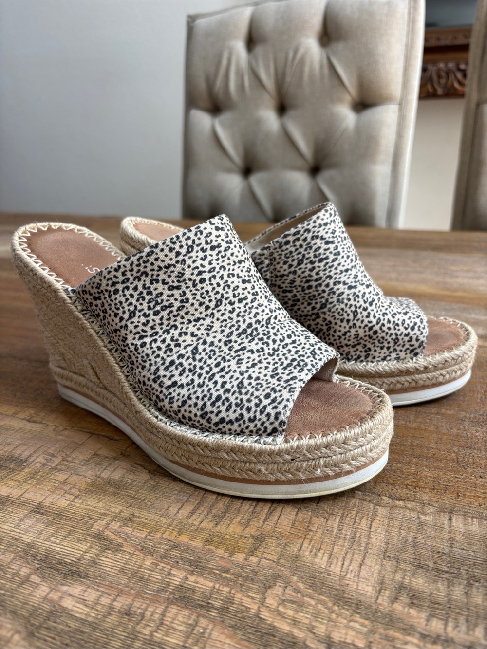 Tom’s Leopard Print Espadrille Wedge Slide Sandals - Neutral size 6.5